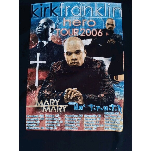 Vintage Kirk Franklin T-Shirt Men's Size Large 2006 Tour Graphic Short Sleeve - Picture 7 of 9